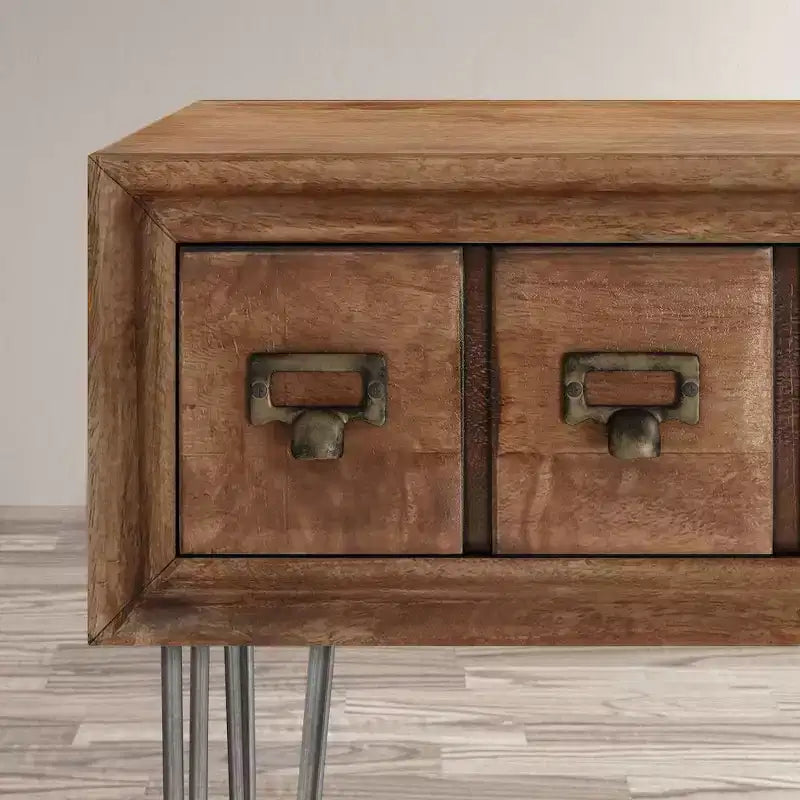 Table de canapé American Vintage en manguier massif – Tiroirs d'apothicaire, 46 po L