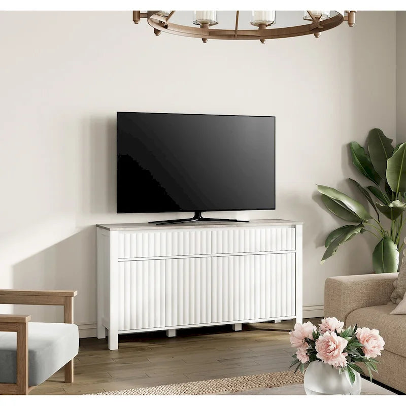 WAMPAT Meuble TV bas et table basse modernes blancs, lot de 2