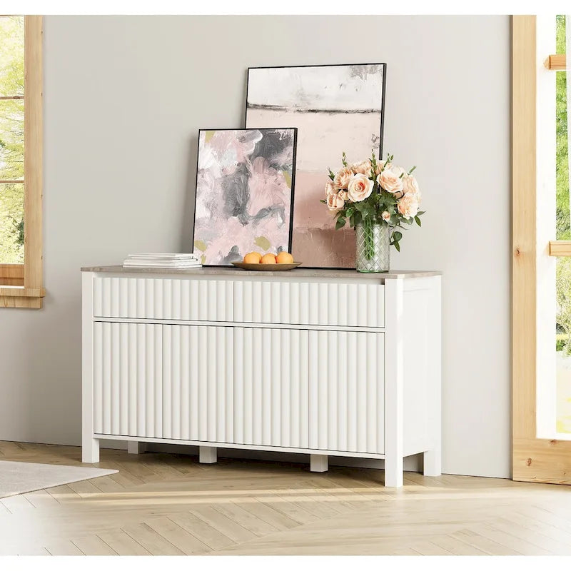 WAMPAT Meuble TV bas et table basse modernes blancs, lot de 2