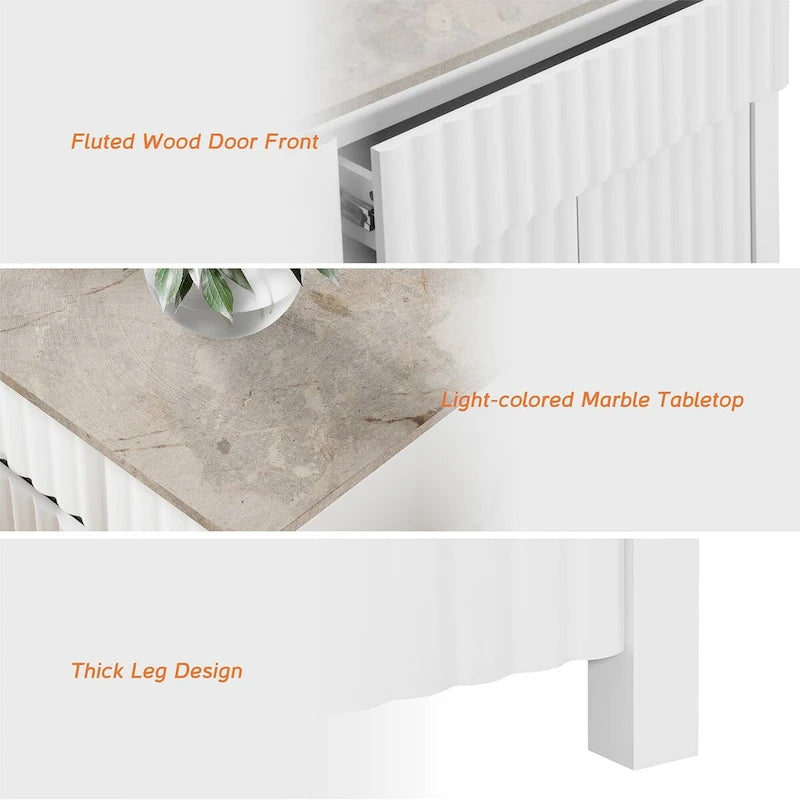 WAMPAT Meuble TV bas et table basse modernes blancs, lot de 2