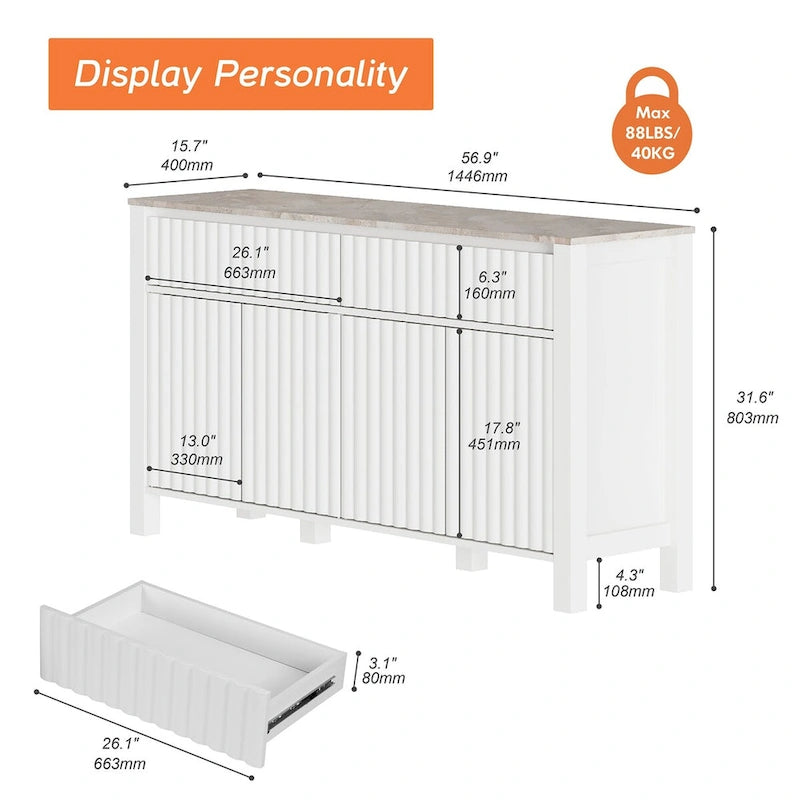 WAMPAT Meuble TV bas et table basse modernes blancs, lot de 2