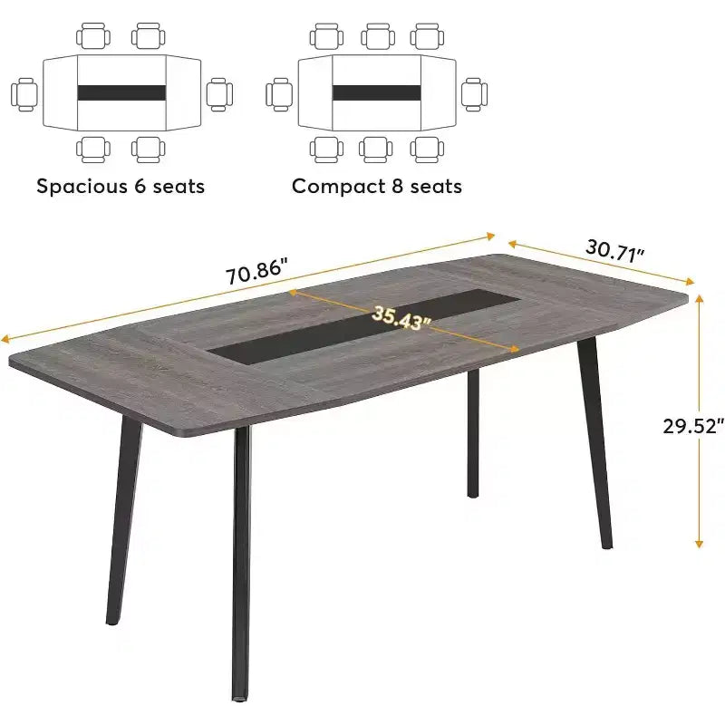 Bureau de direction en forme de bateau de 70,86 pouces – Grande surface, grain de bois industriel, noir