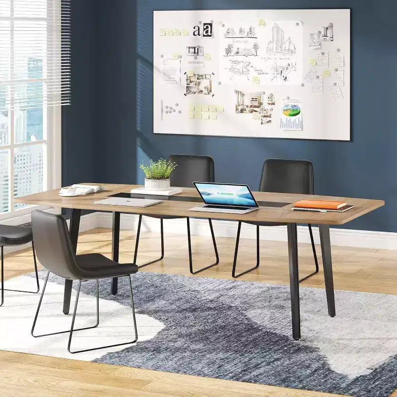 Bureau de direction en forme de bateau de 70,86 pouces – Grande surface, grain de bois industriel, noir