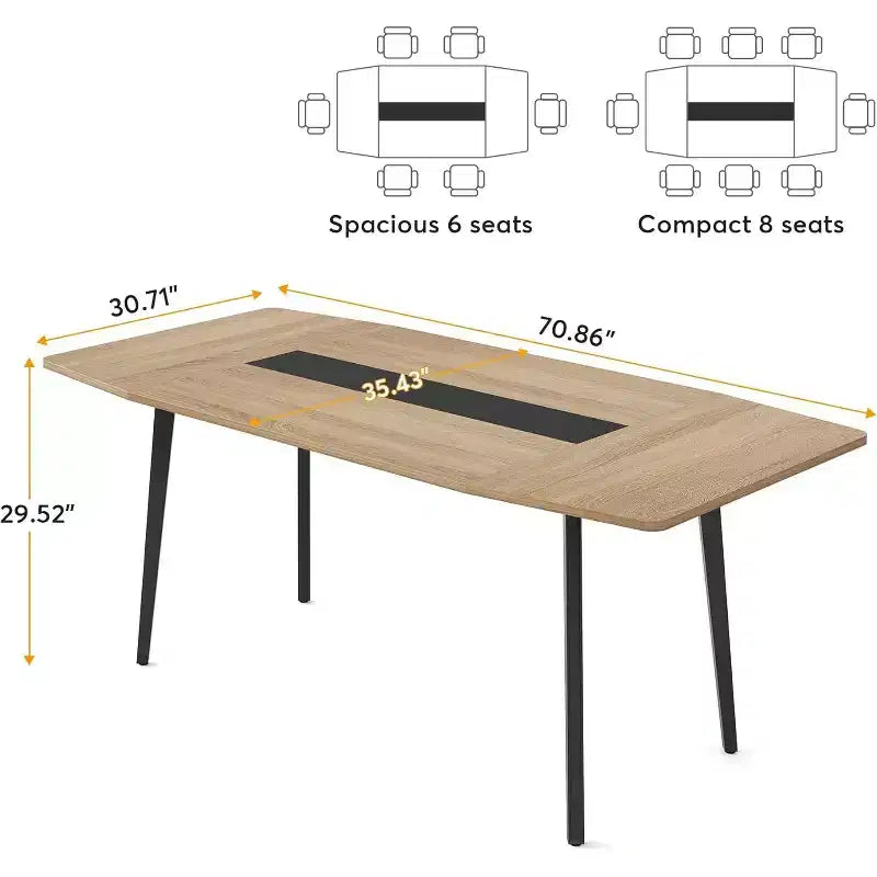 Bureau de direction en forme de bateau de 70,86 pouces – Grande surface, grain de bois industriel, noir