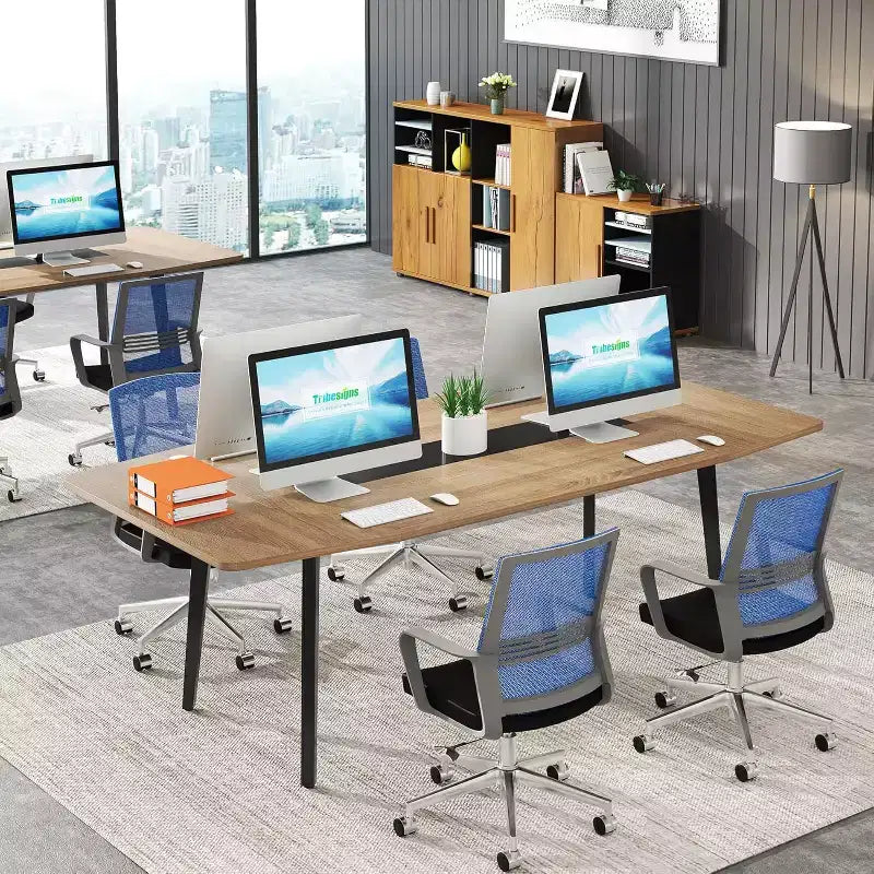 Bureau de direction en forme de bateau de 70,86 pouces – Grande surface, grain de bois industriel, noir