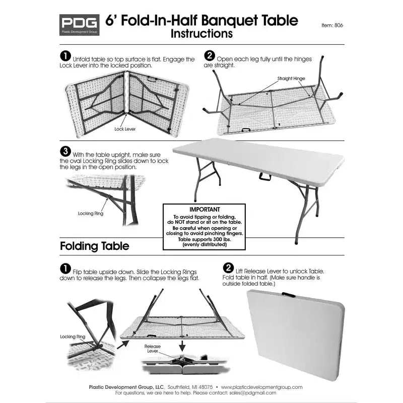 Table de banquet pliante en deux de 1,8 m – Légère, 136 kg, Intérieur et Extérieur, Noire