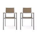 Christopher Knight Home Berteronian Aluminum and Wood Slat Panel Design Dining Chairs (Set of 2),Silver/Natural