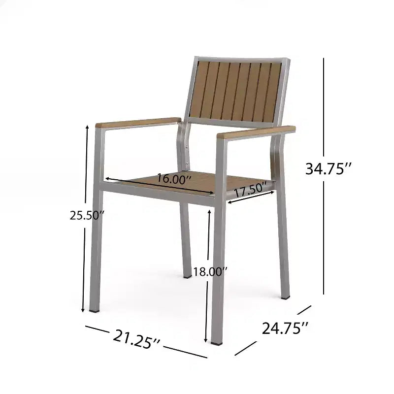 Christopher Knight Home Chaises de salle à manger Berteronian en aluminium et lattes de bois (lot de 2), argent/naturel