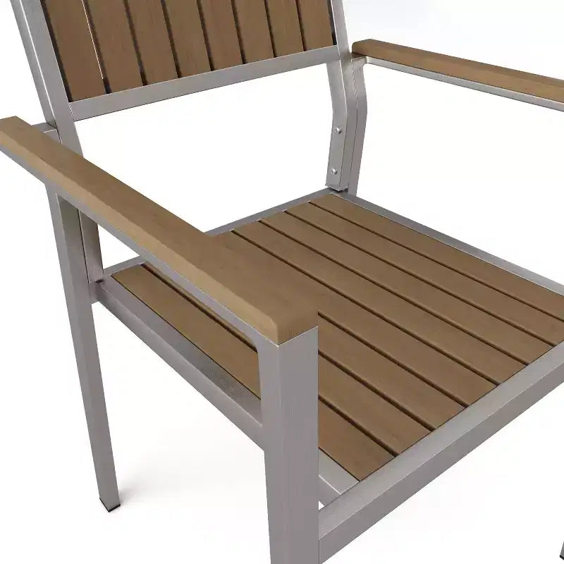 Christopher Knight Home Chaises de salle à manger Berteronian en aluminium et lattes de bois (lot de 2), argent/naturel
