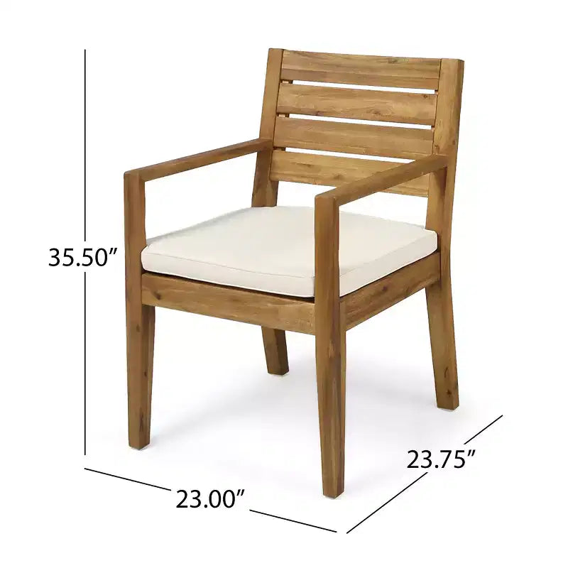 Chaises de salle à manger d'extérieur GDFStudio Agnew en bois d'acacia avec coussin (lot de 2), finition naturelle sablée/beige