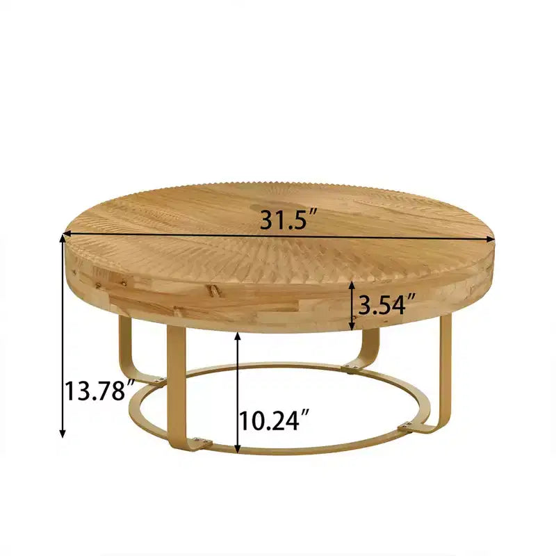 Table basse ronde moderne – Dessus en bois de pin sculpté et pieds en métal, 80 cm
