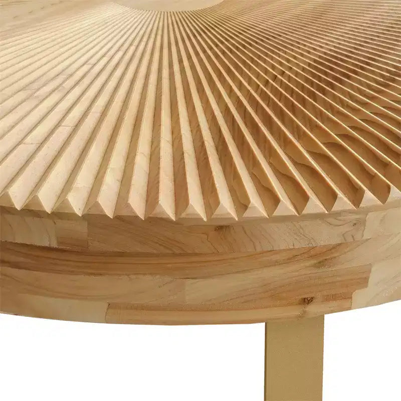 Table basse ronde moderne – Dessus en bois de pin sculpté et pieds en métal, 80 cm