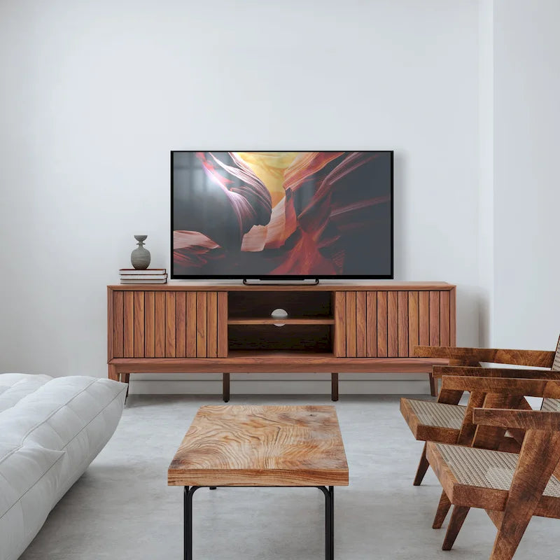 Meuble TV de ferme Damien de 58 po avec 3 rangements et porte coulissante, convient aux téléviseurs jusqu'à 65 po, avec gestion des câbles, par JONATHAN Y - 58