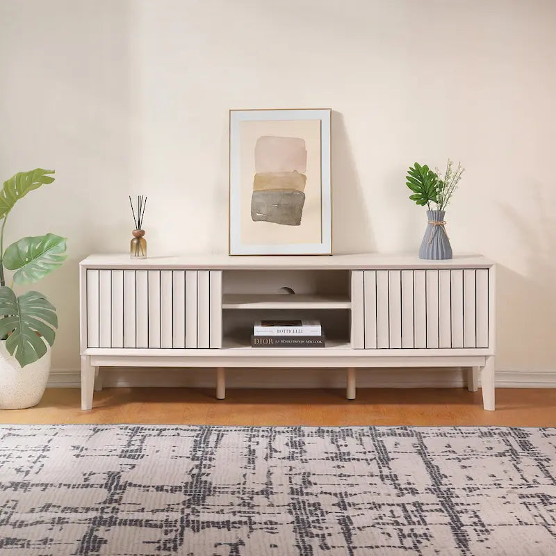 Meuble TV de ferme Damien de 58 po avec 3 rangements et porte coulissante, convient aux téléviseurs jusqu'à 65 po, avec gestion des câbles, par JONATHAN Y - 58