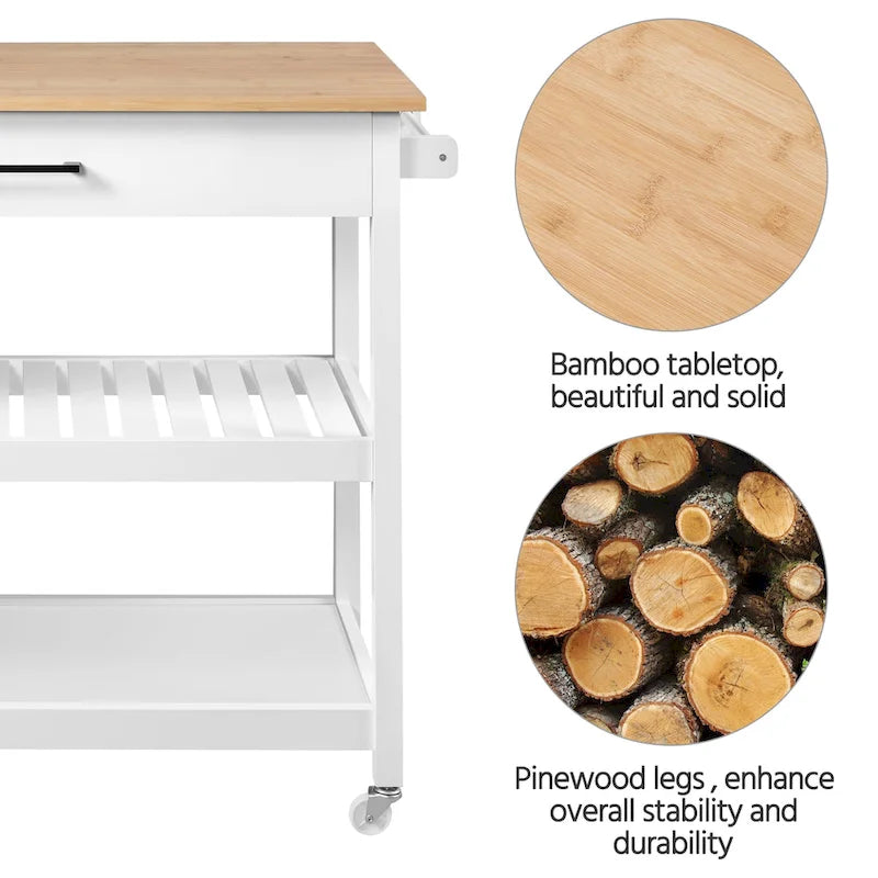 Desserte de cuisine avec rangement et tiroir Plan de travail en bois