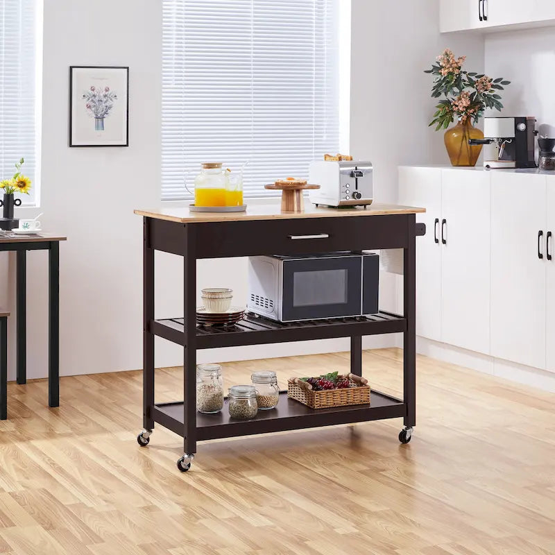 Desserte de cuisine avec rangement et tiroir Plan de travail en bois