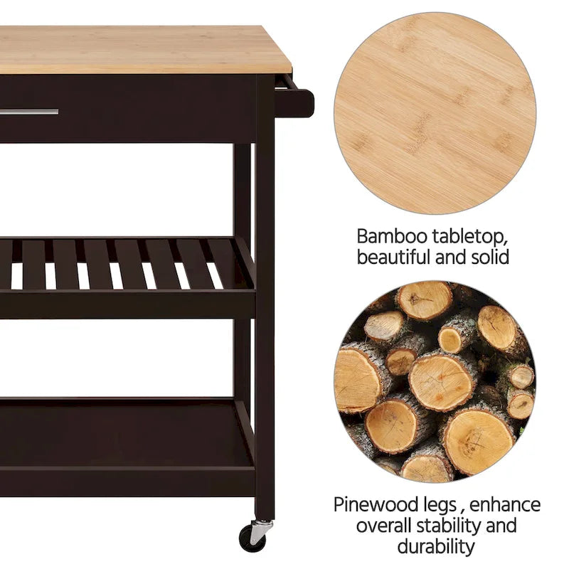 Desserte de cuisine avec rangement et tiroir Plan de travail en bois
