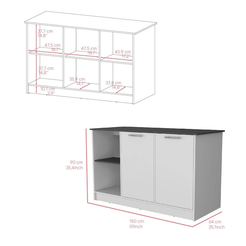 Îlot de cuisine pour salle à manger, Deux étagères de rangement ouvertes, Cuisine