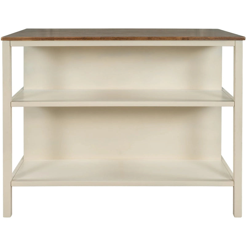 Table de cuisine îlot fixe rustique en bois massif de 45 pouces, table de salle à manger/préparation en bois d'hévéa avec 2 étagères ouvertes