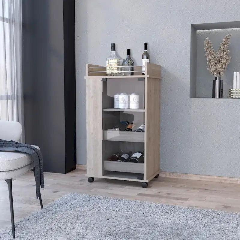 Dessertes de bar en verre avec porte-bouteilles et roulettes Gris clair