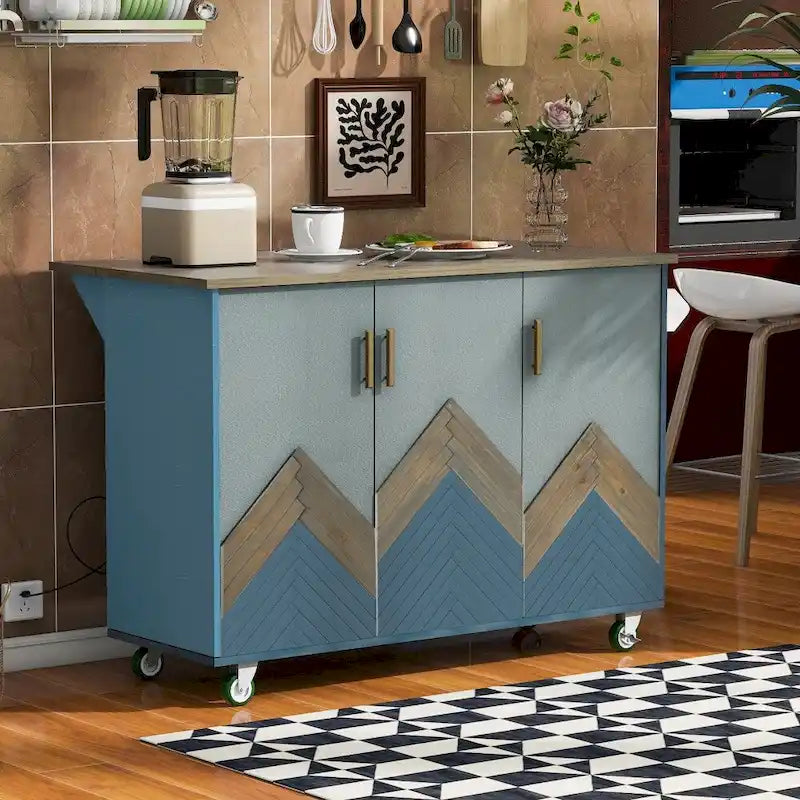Îlot de cuisine rétro en MDF sur roulettes avec abattant et porte-serviettes