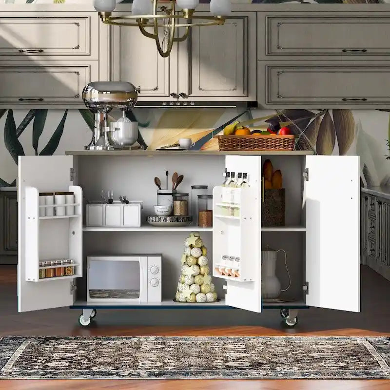 Îlot de cuisine rétro en MDF sur roulettes avec abattant et porte-serviettes