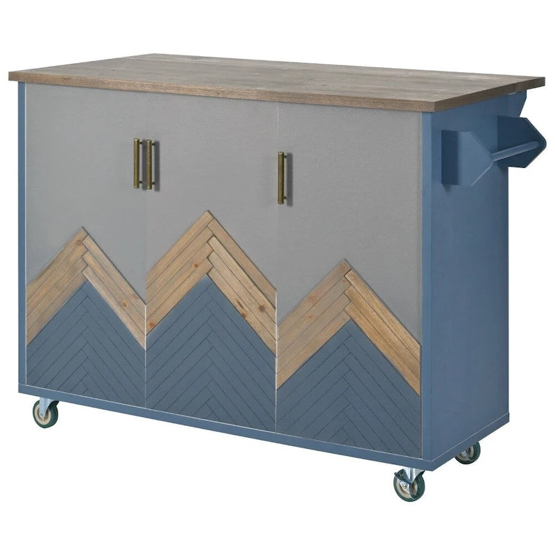 Îlot de cuisine rétro en MDF sur roulettes avec abattant et porte-serviettes