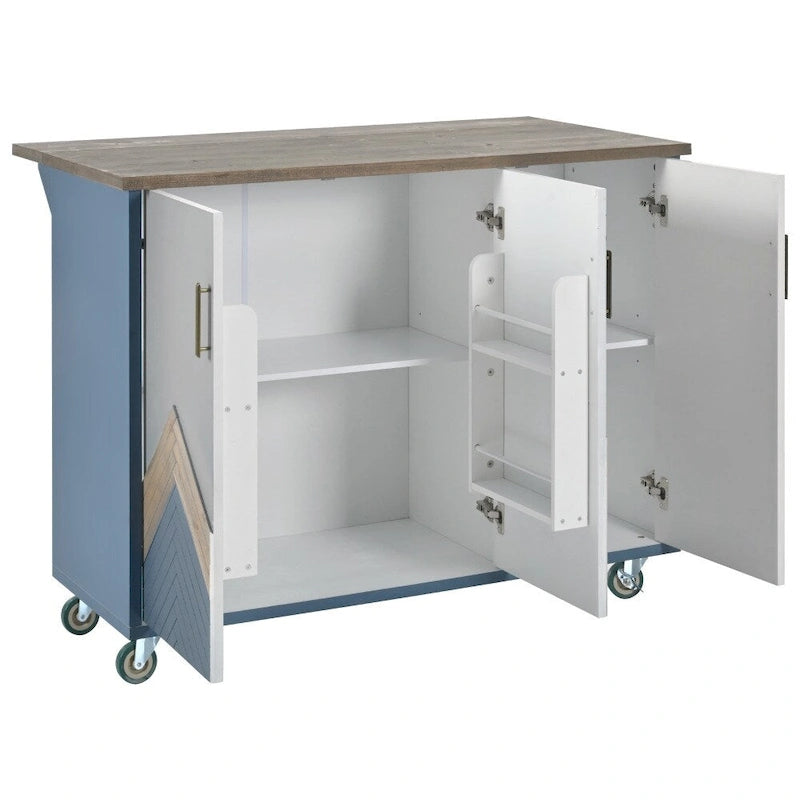 Îlot de cuisine rétro en MDF sur roulettes avec abattant et porte-serviettes