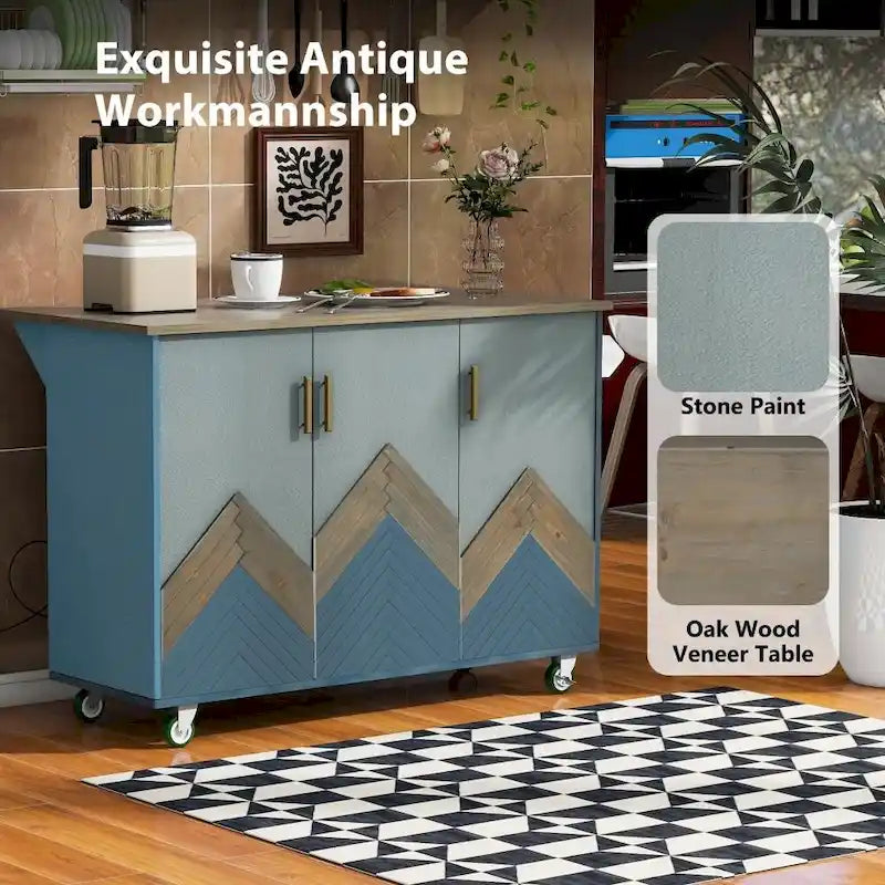 Îlot de cuisine rétro en MDF sur roulettes avec abattant et porte-serviettes