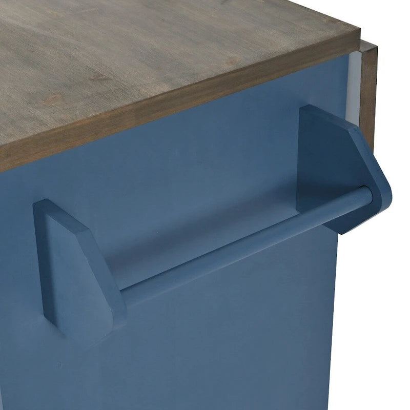 Îlot de cuisine rétro en MDF sur roulettes avec abattant et porte-serviettes