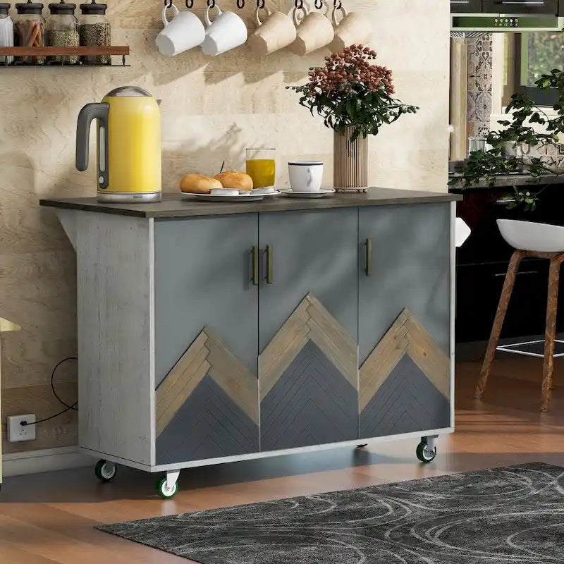 Îlot de cuisine rétro en MDF sur roulettes avec abattant et porte-serviettes