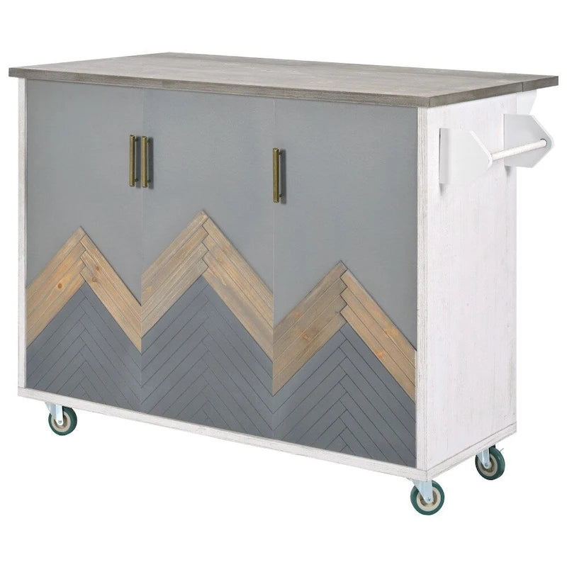 Îlot de cuisine rétro en MDF sur roulettes avec abattant et porte-serviettes