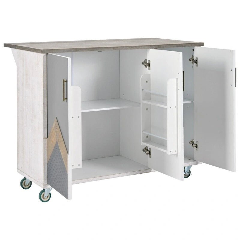 Îlot de cuisine rétro en MDF sur roulettes avec abattant et porte-serviettes