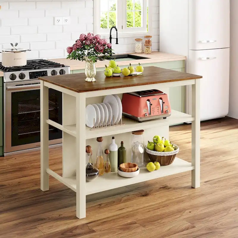 Îlot de cuisine fixe rustique en bois massif 45