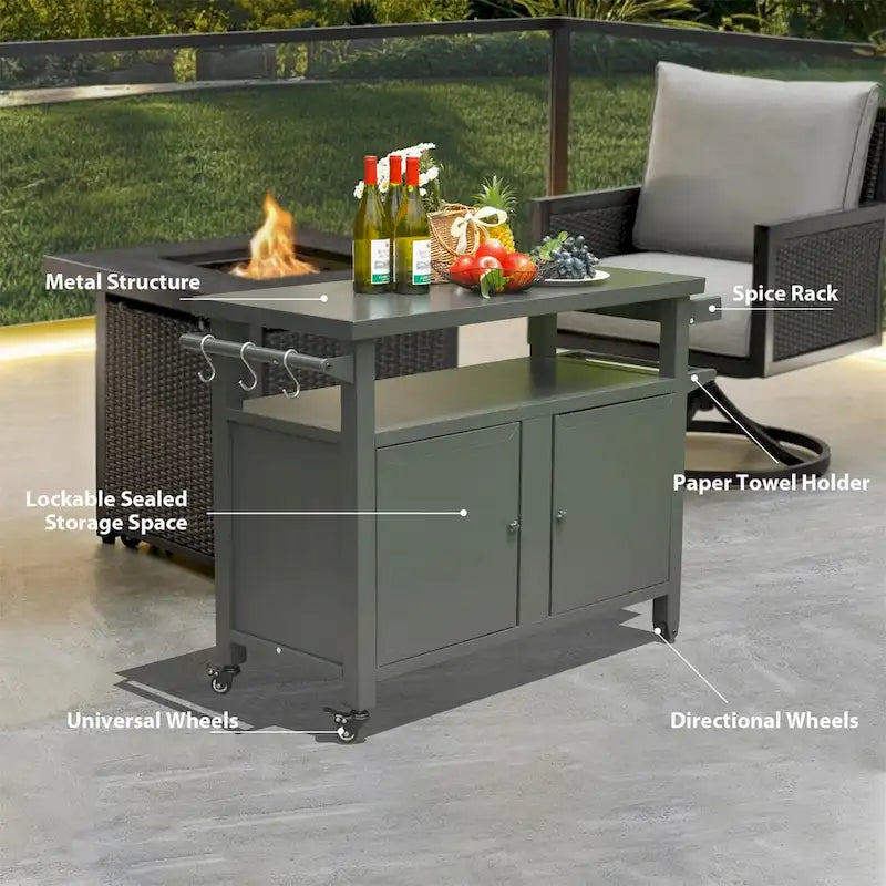 Dessertes de barbecue d'extérieur avec roues