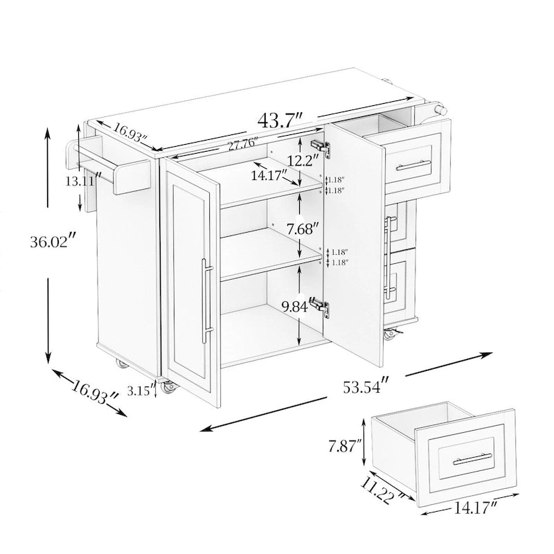 Îlot de cuisine multifonctionnel et desserte/buffet avec porte-épices et porte-serviettes