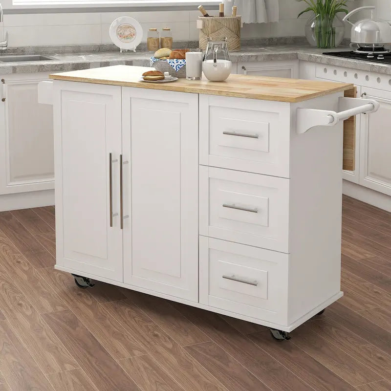 Îlot de cuisine multifonctionnel et desserte/buffet avec porte-épices et porte-serviettes