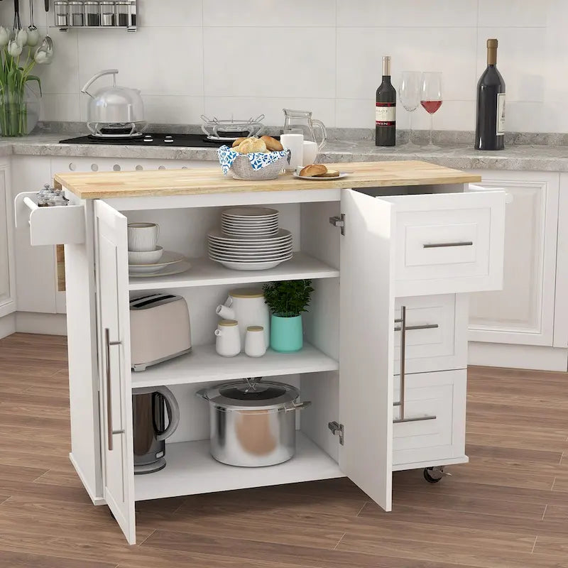 Îlot de cuisine multifonctionnel et desserte/buffet avec porte-épices et porte-serviettes