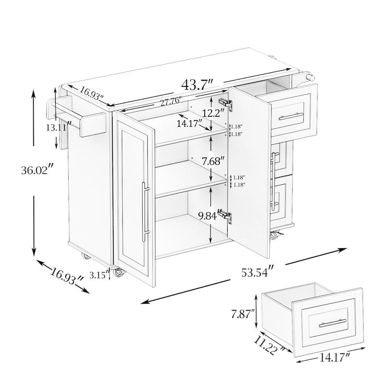 Îlot de cuisine multifonctionnel et desserte/buffet avec porte-épices et porte-serviettes