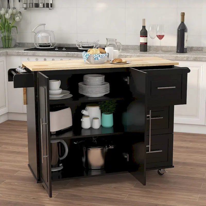 Îlot de cuisine multifonctionnel et desserte/buffet avec porte-épices et porte-serviettes