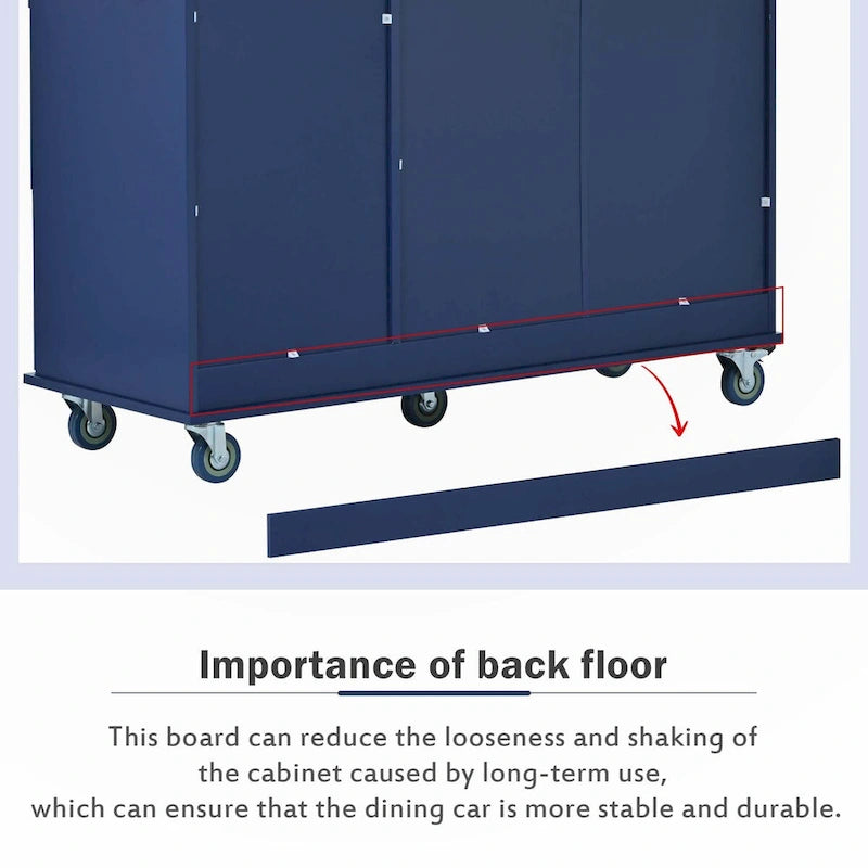 Îlot de cuisine roulant avec abattant – Plateau en bois massif, roulettes verrouillables et armoire de rangement 133,9 cm de largeur (bleu foncé)