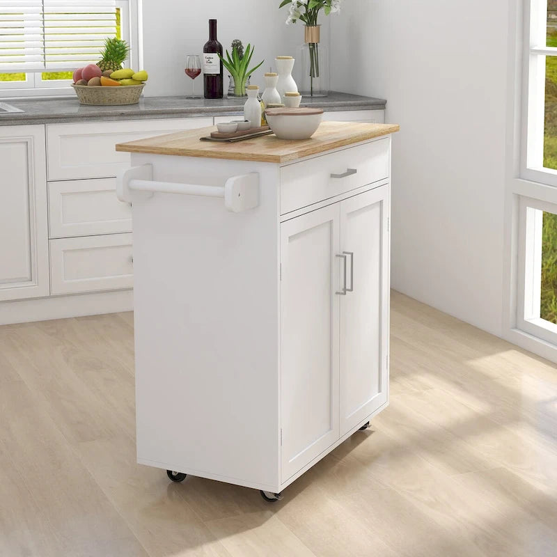 Table/Buffet/Bahut d'îlot de cuisine avec roulettes verrouillables et porte-serviettes