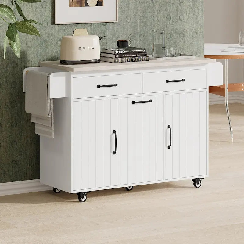 Îlot de cuisine avec meuble de rangement pour poubelle, chariot à abattant, porte-épices et porte-serviettes, chariot roulant sur roulettes avec étagère réglable
