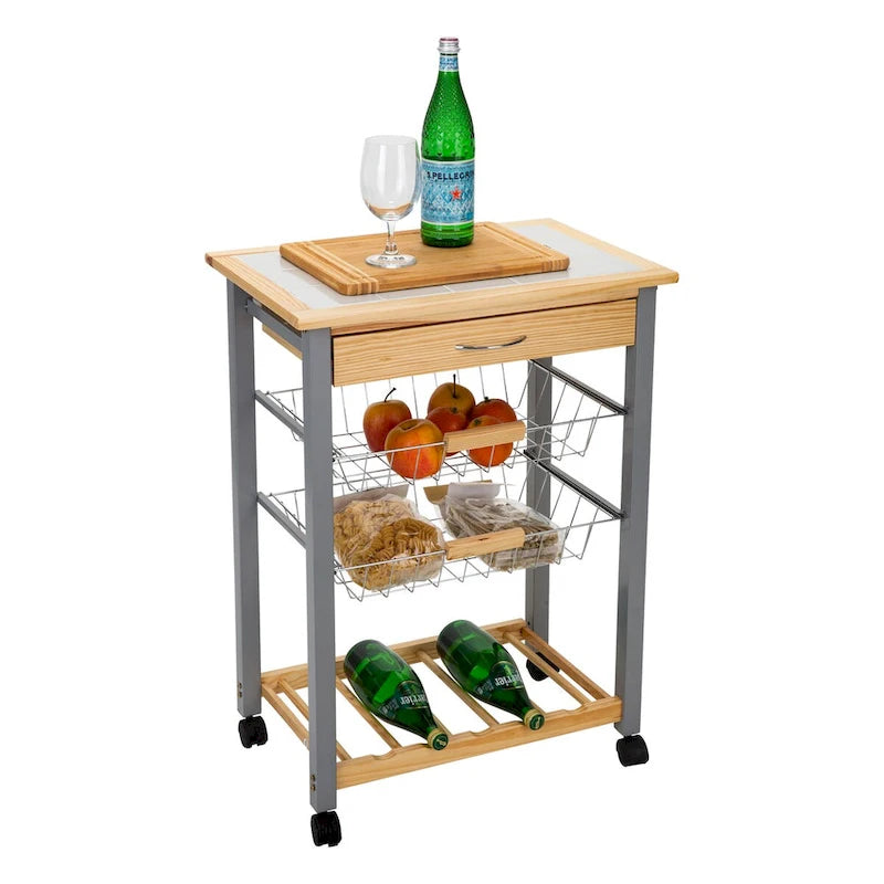 Desserte de cuisine roulante avec porte-bouteilles - 22,50 x 14,50 x 30,00