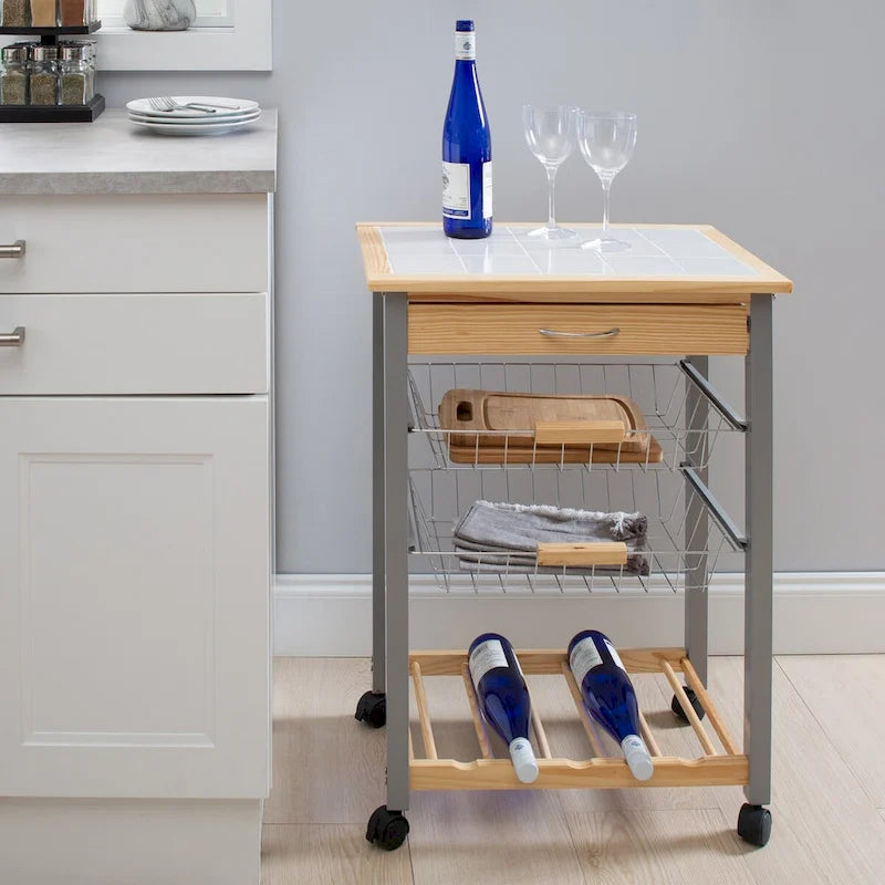 Desserte de cuisine roulante avec porte-bouteilles - 22,50 x 14,50 x 30,00