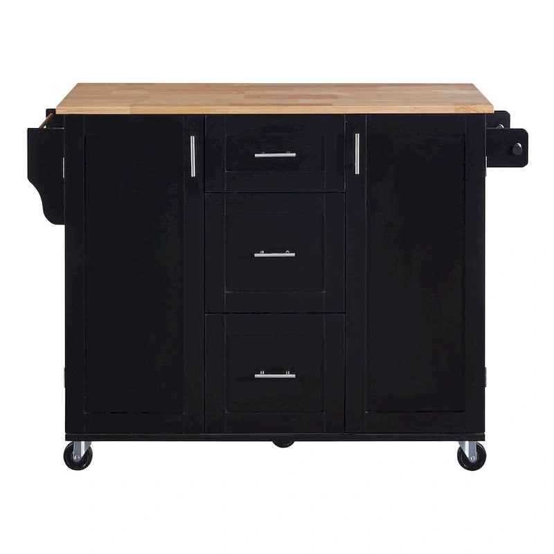 Îlot de cuisine de 127 cm de large avec 3 tiroirs, 2 étagères coulissantes et un support de rangement interne