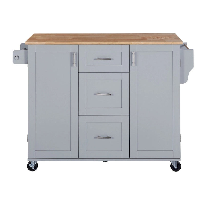 Îlot de cuisine de 127 cm de large avec 3 tiroirs, 2 étagères coulissantes et un support de rangement interne