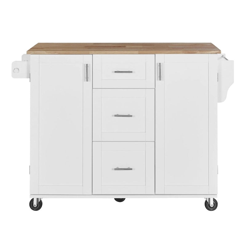 Îlot de cuisine de 127 cm de large avec 3 tiroirs, 2 étagères coulissantes et un support de rangement interne