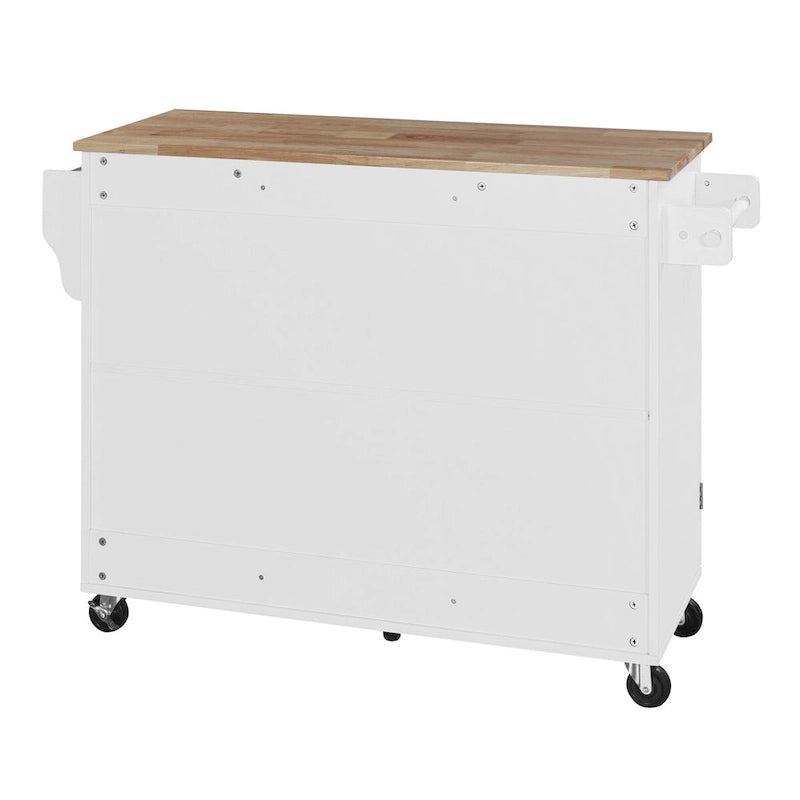 Îlot de cuisine de 127 cm de large avec 3 tiroirs, 2 étagères coulissantes et un support de rangement interne