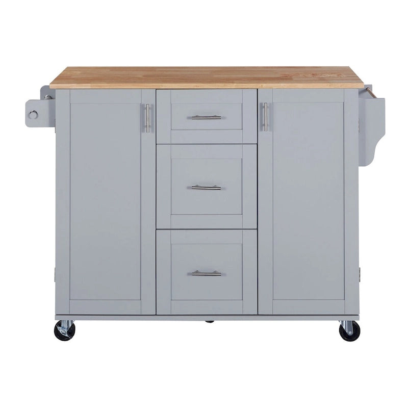 Îlot de cuisine de 127 cm de large avec 3 tiroirs, 2 étagères coulissantes et un support de rangement interne